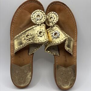 Jack Rogers Jacks Comfort Thong Sandals Leather Gold Whipstitch Size 6M